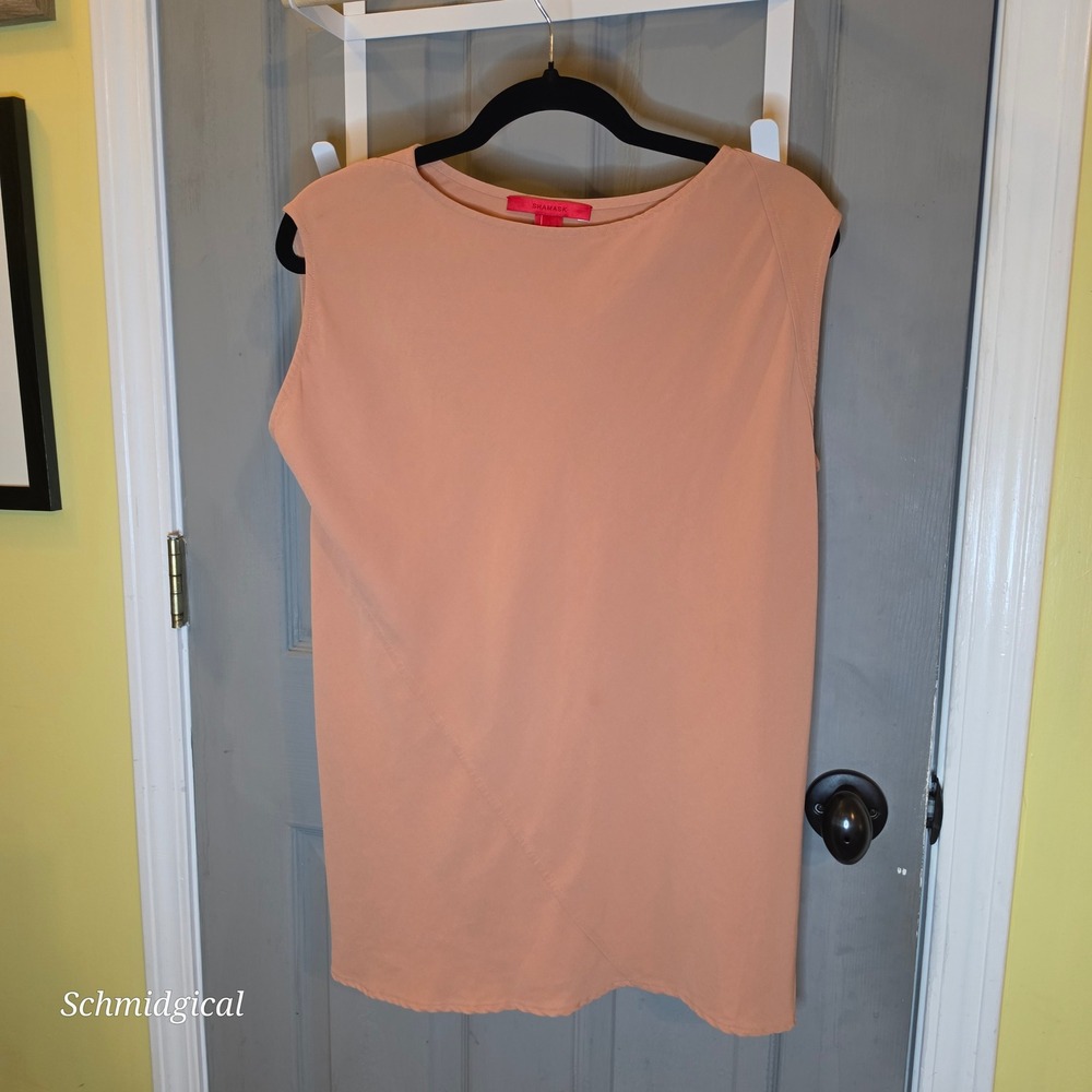 Shamask Silk Sleeveless Top Peach Apricot Boat Neck Diagonal Seam Blouse Size 1